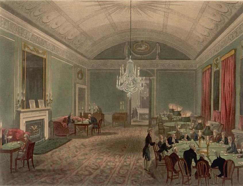 La salle de jeux du Brooks's club, St James Street, vers 1800