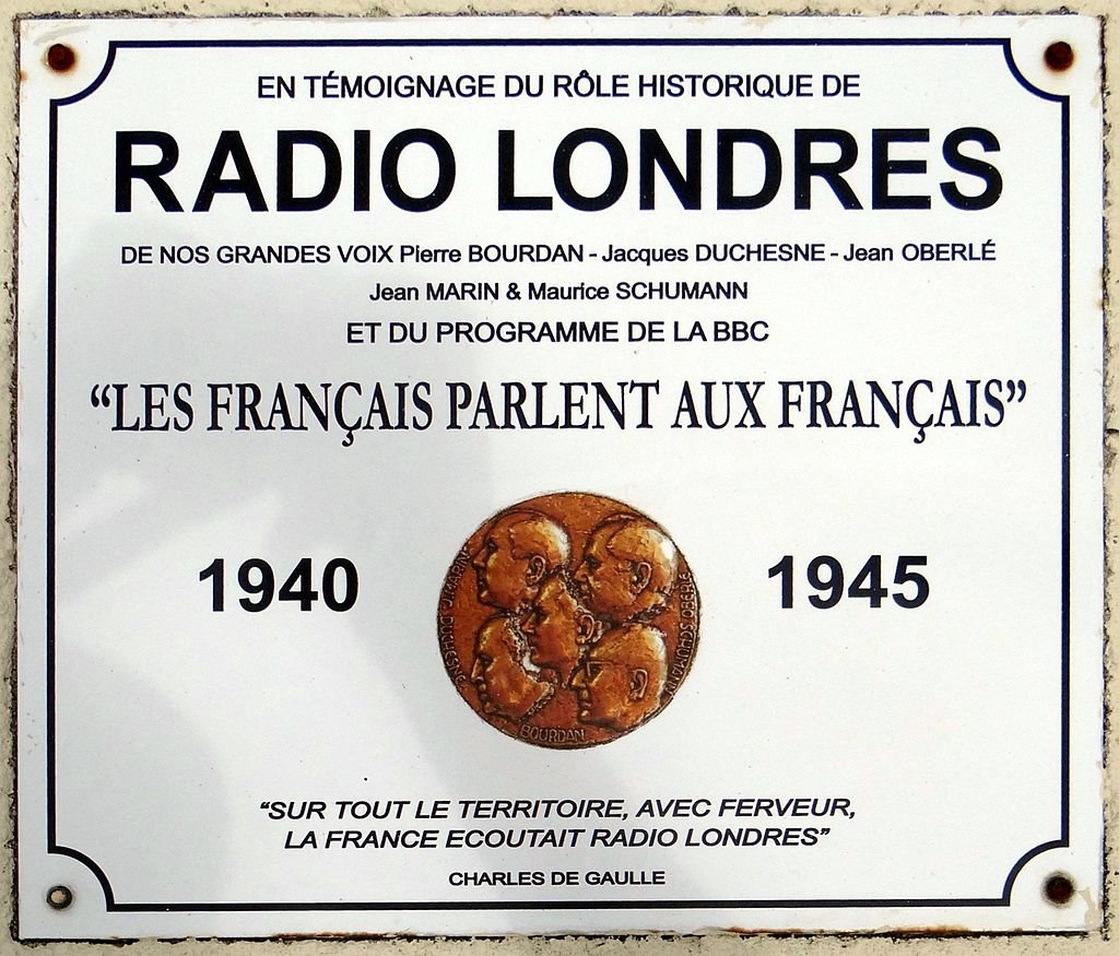 Plaque commémorative Radio Londres BBC 1940-1945